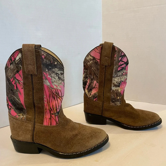 Masterson Boot Co Pink Camo Leather Western Cowboy Boots Girls Size 13 D - Picture 6 of 12